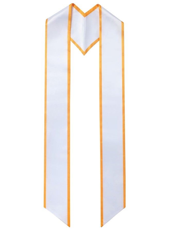 GHGMAO Plain Graduation Stole for Unisex Adult Angled End With Trim Graduation Sash Honor Stoles, 72" Long, 7 Colors (White and Gold) - Image 1